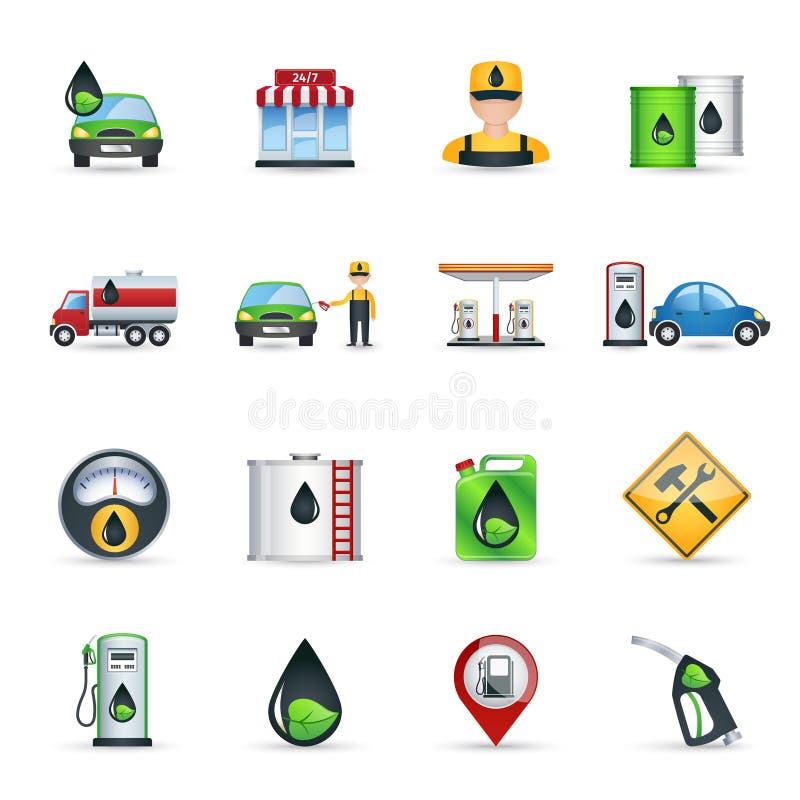 Gas benzine and petrol station icons set isolated vector illustration. Gas benzine and petrol station icons set isolated vector illustration