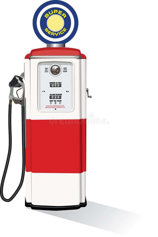 An illustration of a vintage gasoline pump, isolated on a white background. An illustration of a vintage gasoline pump, isolated on a white background.