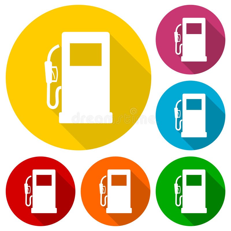 Gas pump icons set with long shadow, vector icon. Gas pump icons set with long shadow, vector icon