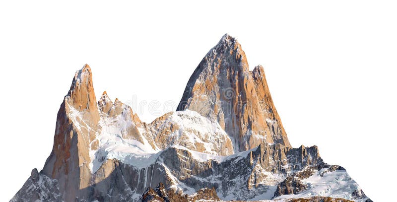 Mount Fitz Roy also known as Cerro ChaltÃ©n, Cerro Fitz Roy, or Monte Fitz Roy isolated on white background easy to remove. It is a mountain in Patagonia, on the border between Argentina and Chile. Mount Fitz Roy also known as Cerro ChaltÃ©n, Cerro Fitz Roy, or Monte Fitz Roy isolated on white background easy to remove. It is a mountain in Patagonia, on the border between Argentina and Chile.