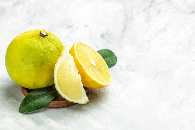 Bergamot. fresh bergamot fruit, Kaffir Lime, Citrus bergamia. on a light background. banner, menu, recipe place for text, top view royalty free stock image