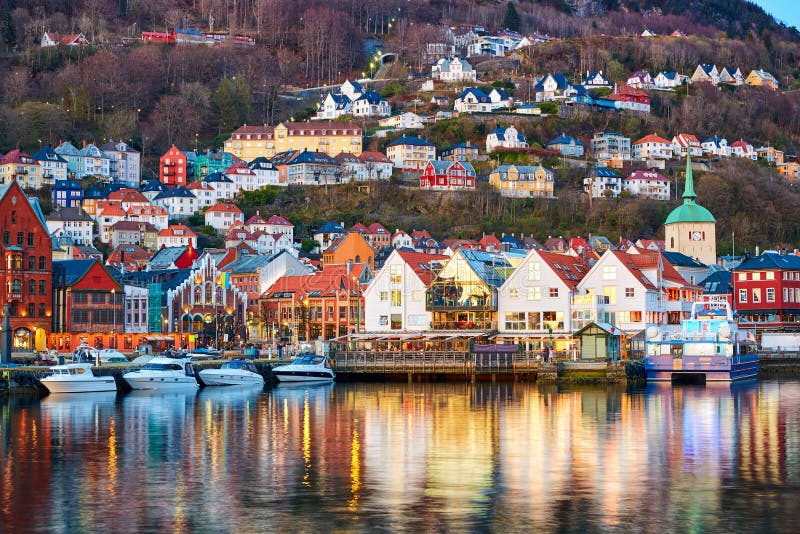 Bergen havn at sunset, Norway. Bergen havn at sunset, Norway