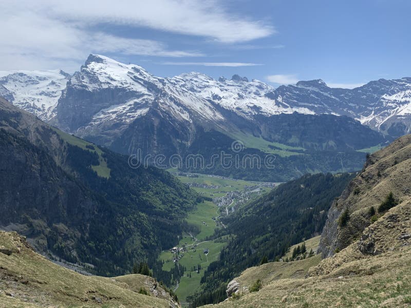 Swiss nature above the city of Engelberg. Mountain flair in spring with a little now and already green grass. Swiss nature above the city of Engelberg. Mountain flair in spring with a little now and already green grass.