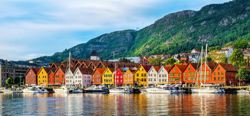 Bergen, Norvegia Vista delle costruzioni storiche in Bryggen- Hanseat