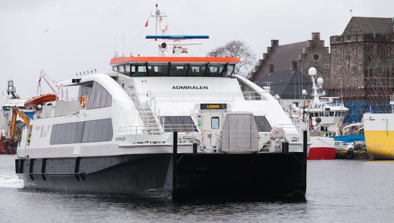 Fast ferry boat Admiralen enters the port of Bergen stock photo