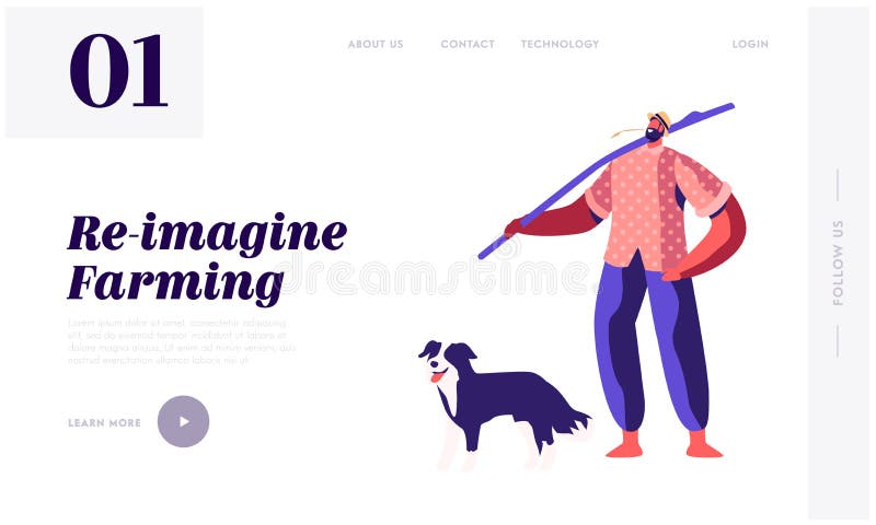 Berger, propri?taire d'un ranch, personnage masculin de villageois marchant avec l'ext?rieur de chien Agriculteur aux pieds nus d illustration stock Berger, propri?taire d'un ranch, personnage masculin de villageois marchant avec l'ext?rieur de chien Agriculteur aux pieds nus d illustration stock
