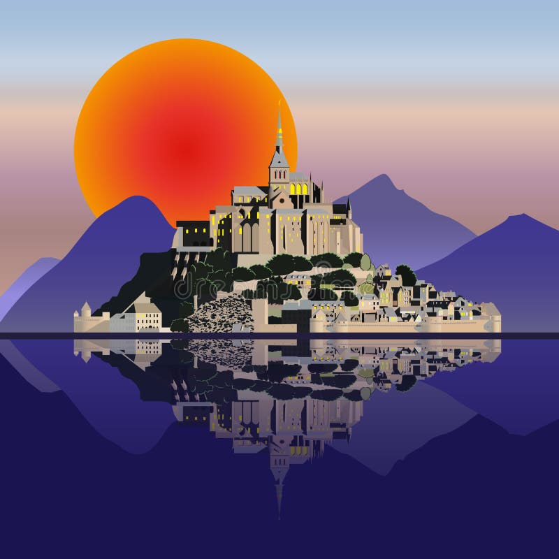 Berglandschaft mit Schloss und See lizenzfreie abbildung Berglandschaft mit Schloss und See lizenzfreie abbildung