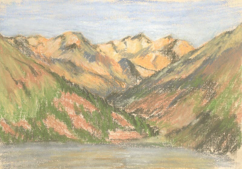Berglandschap, pastelbergen op de horizon stock illustratie Berglandschap, pastelbergen op de horizon stock illustratie