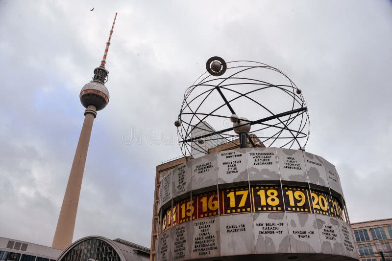 Alexanderplatz and World Time Clock in Berlin Editorial Photo Image