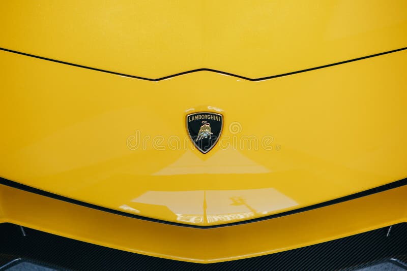 Close-up of the Emblem of Lamborghini Aventador Editorial Stock Image