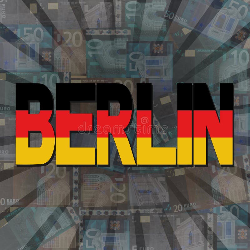 Berlin-Flaggentext auf Eurosonnendurchbruchillustration stock abbildung Berlin-Flaggentext auf Eurosonnendurchbruchillustration stock abbildung