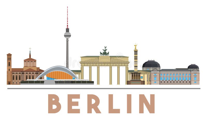 Berlin Landmarks Skyline vector illustratie. Illustration of symbool