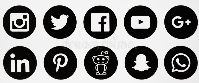 Social Media Icons Printed on Paper Editorial Image - Illustration of ...