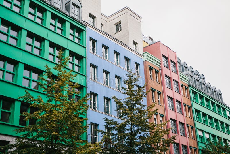 Berlin, October 1, 2017: Unusual colored modern residential building