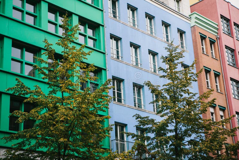 Berlin, October 1, 2017: Unusual colored modern residential building royalty free stock photography Berlin, October 1, 2017: Unusual colored modern residential building royalty free stock photography