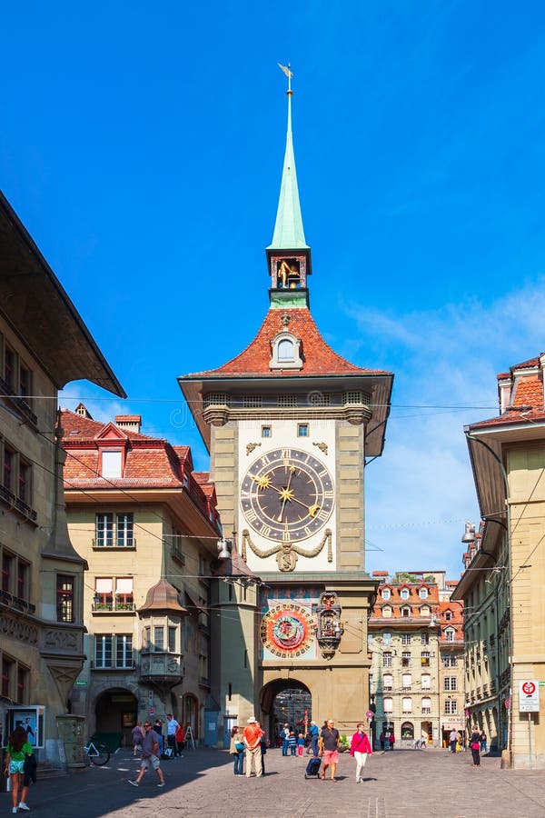 BERN, SWITZERLAND - JULY 13, 2019: Zytglogge is a landmark medieval clock tower in Bern city in Switzerland. BERN, SWITZERLAND - JULY 13, 2019: Zytglogge is a landmark medieval clock tower in Bern city in Switzerland