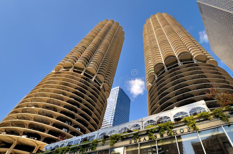 Beroemde Marina City Towers, Chicago royalty-vrije stock foto's Beroemde Marina City Towers, Chicago royalty-vrije stock foto's