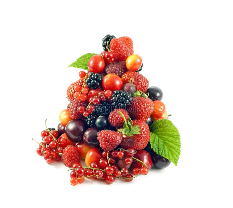 Assortment of fresh berries and fruits on white background. Raspberry basket stock images, royalty-free photos and pictures
