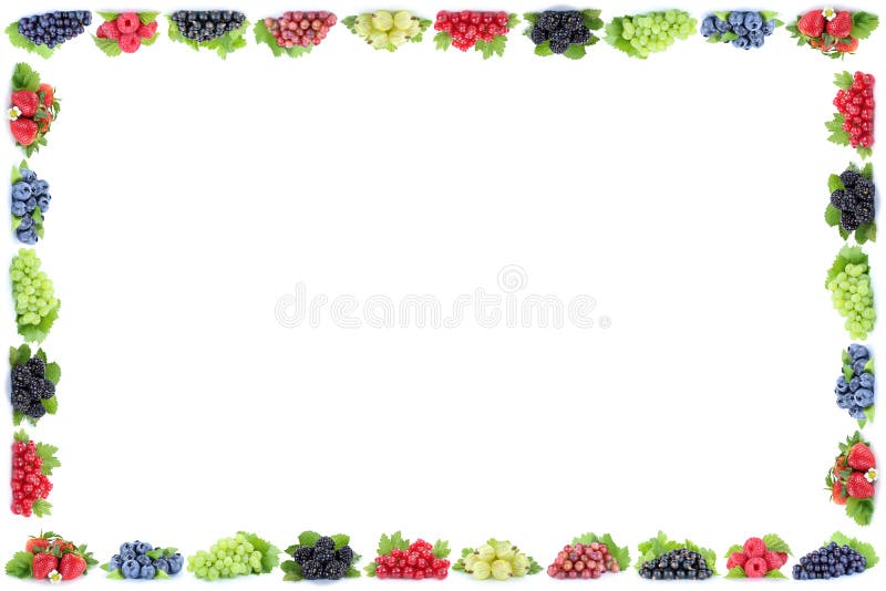 Berries strawberries blueberries red currant grapes frame berry