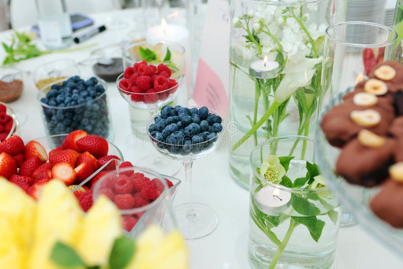 Berries and Sweet Snacks on the Table. Light Snacks on the Table