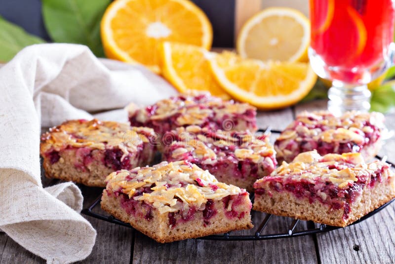 Berry Cake Bars with Caramel Almond Topping Stock Image Image of