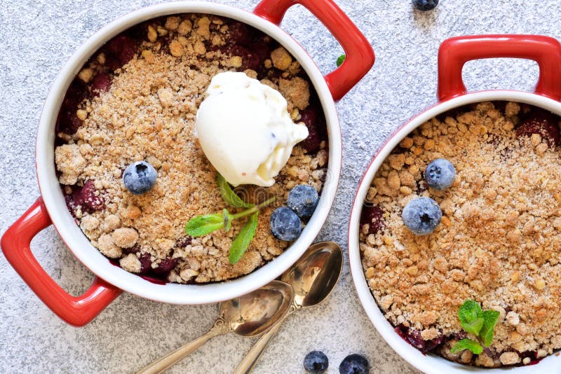 Berry Crumble with Nuts and Ice Cream Stock Image Image of sweet