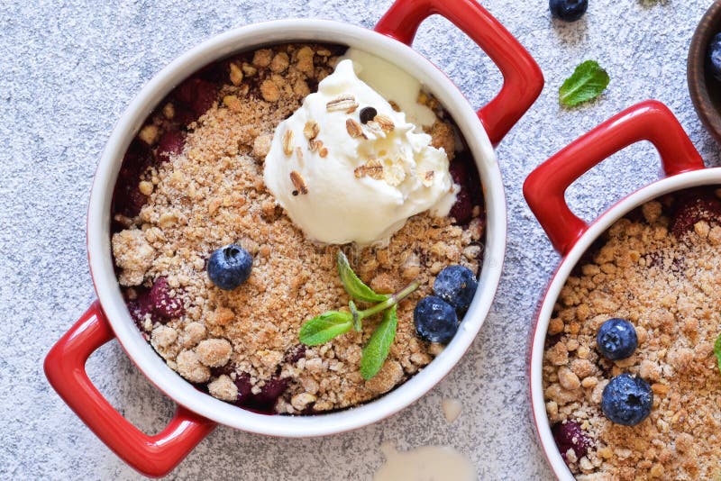 Berry Crumble with Nuts and Ice Cream Stock Image Image of sweet
