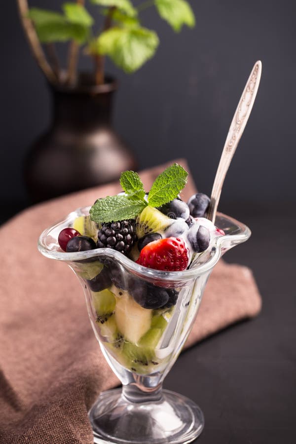 Berry Fruit Salad in Glass Bowl Stock Image Image of colorful, glass