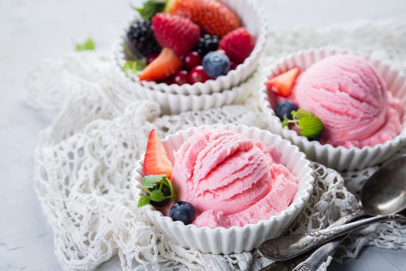 Berry Ice Cream with Fresh Fruits Stock Image Image of delicious, fresh 91401477