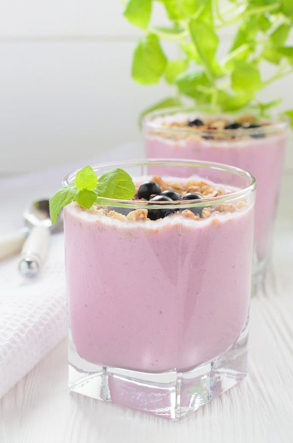 Berry Milk Smoothie with Muesli Stock Image Image of dessert, purple