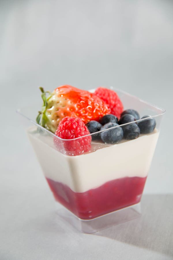Berry panacotta in a plastic cup stock photo Berry panacotta in a plastic cup stock photo