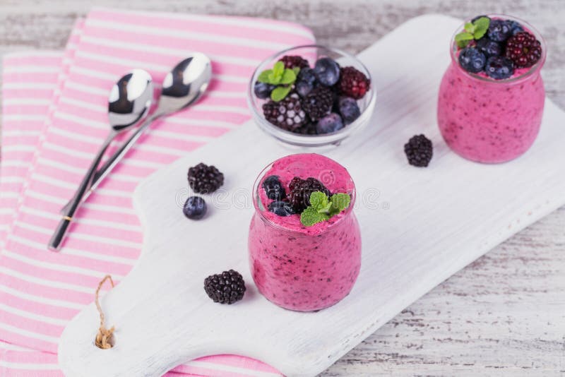 Berry smoothie, healthy detox yogurt drink, diet or vegan food. Ingredient, blended.