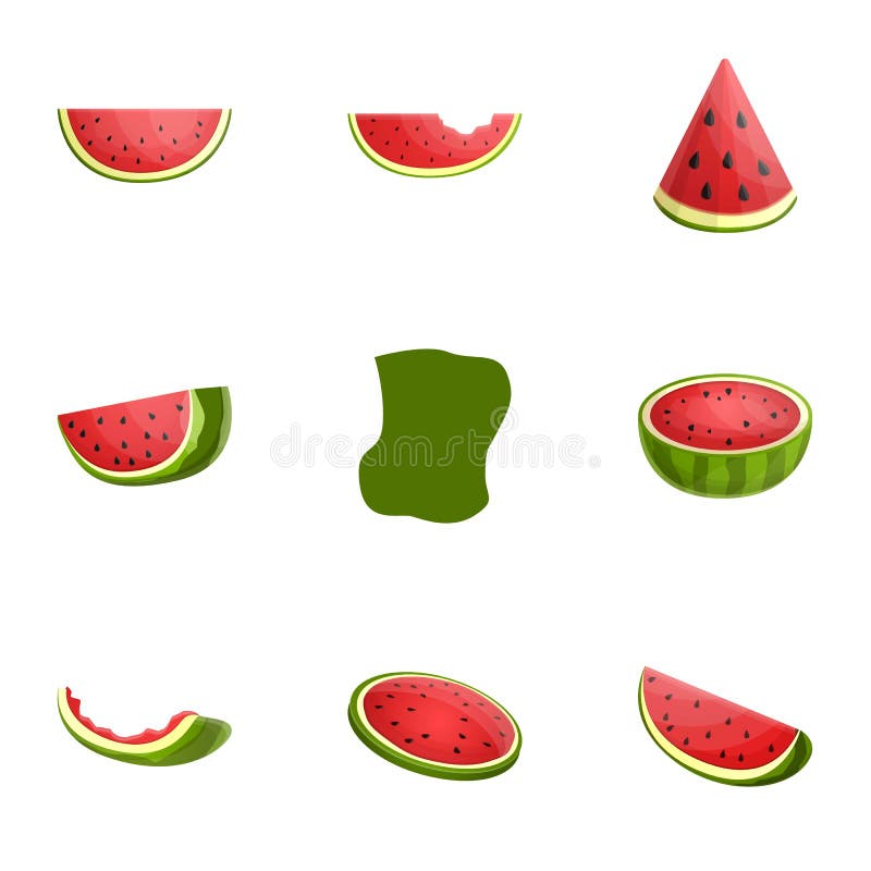 Watermelon Icons Set, Cartoon Style Stock Vector Illustration of