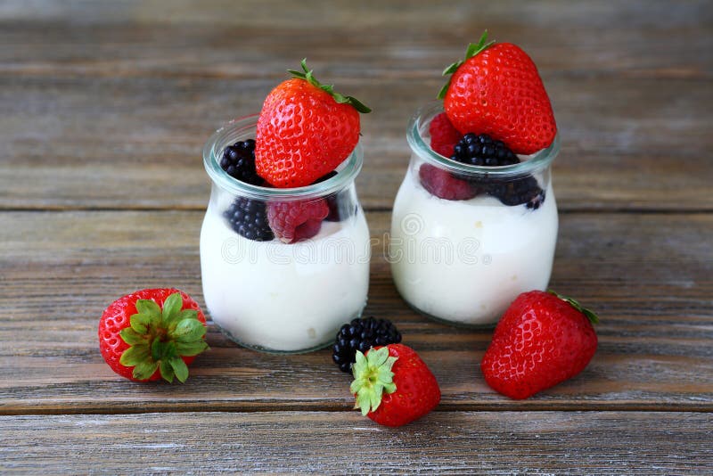 Berry yogurt in two jars stock photo. Image of yoghurt 44223518