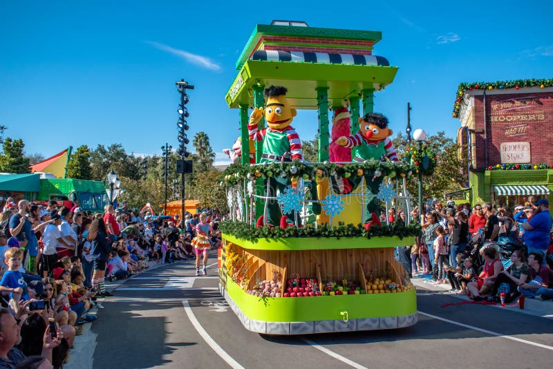 Orlando, Florida. December 07, 2019. Bert and Ernie in Sesame Street Christmas Parade at Seaworld 2.