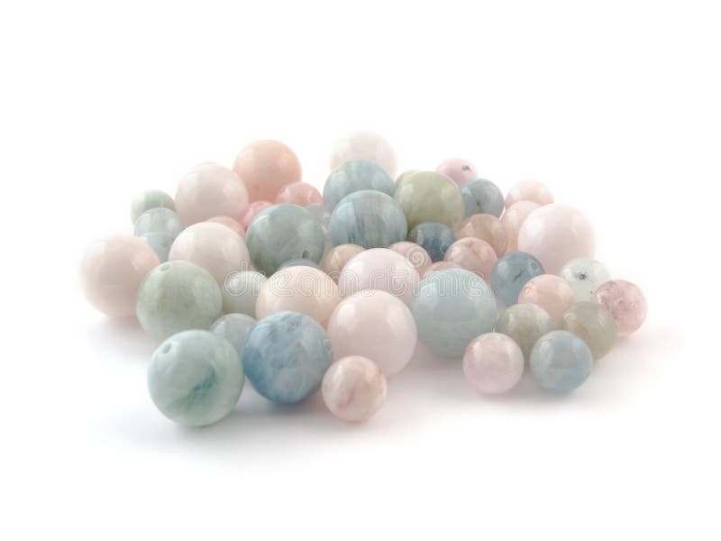 Beryl Crystal Mineral Gem Beads Sample on White Background Stock Image