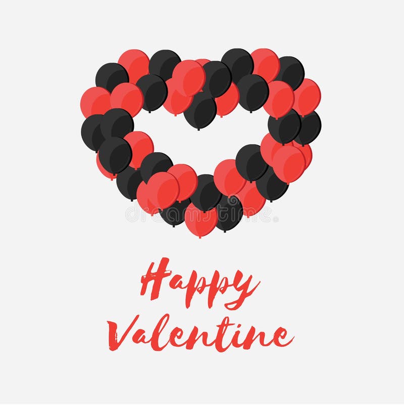 Beröm lyckliga Valentine Day - 14 februari - förälskelsehjärta - svart Ballon som är röd och vektor illustrationer Beröm lyckliga Valentine Day - 14 februari - förälskelsehjärta - svart Ballon som är röd och vektor illustrationer