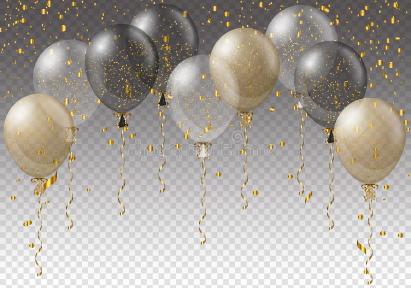 Berömbakgrundsmall med ballonger, konfettier och band på genomskinlig bakgrund också vektor för coreldrawillustration stock illustrationer Berömbakgrundsmall med ballonger, konfettier och band på genomskinlig bakgrund också vektor för coreldrawillustration stock illustrationer