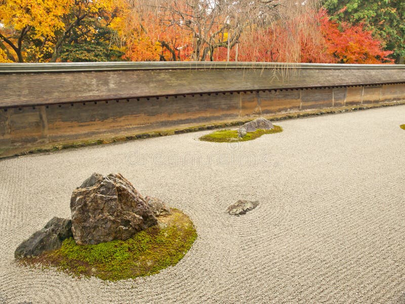 Berömd rockträdgård av det Ryoan-ji tempelet, Kyoto