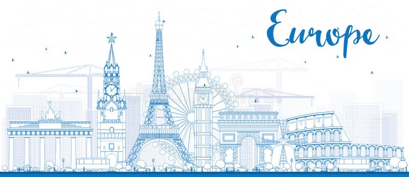 Berömda gränsmärken i Europa Översiktsvektorillustration vektor illustrationer Berömda gränsmärken i Europa Översiktsvektorillustration vektor illustrationer