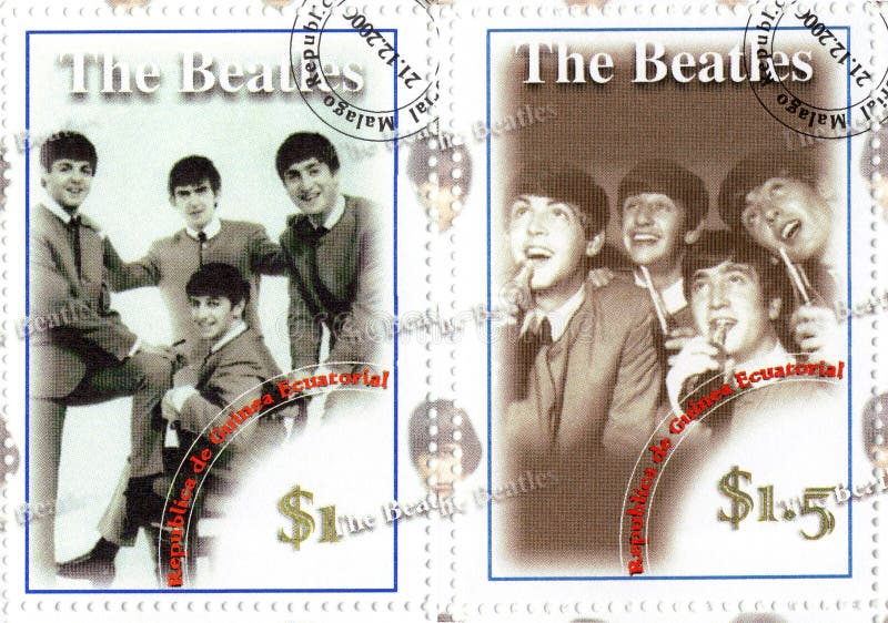 Stamp with famous group of The Beatles. Stamp with famous group of The Beatles
