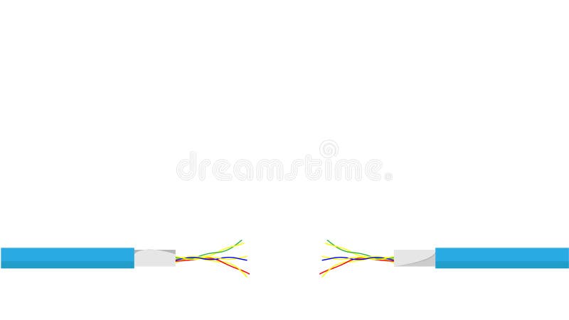 Beschadigd blauw elektrisch koord op witte achtergrond Gevaarlijke gebroken machts elektrokabel Vector royalty-vrije illustratie Beschadigd blauw elektrisch koord op witte achtergrond Gevaarlijke gebroken machts elektrokabel Vector royalty-vrije illustratie