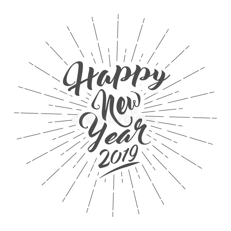 Beschriftende Zusammensetzung des guten Rutsch ins Neue Jahr-2019 mit Strahlen des Explosions-Weinlese-festlichen Elements für Ih lizenzfreie abbildung Beschriftende Zusammensetzung des guten Rutsch ins Neue Jahr-2019 mit Strahlen des Explosions-Weinlese-festlichen Elements für Ih lizenzfreie abbildung
