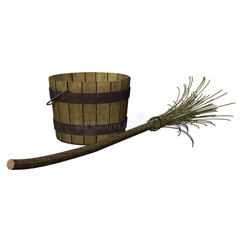Besen und Eimer stock abbildung. Illustration von