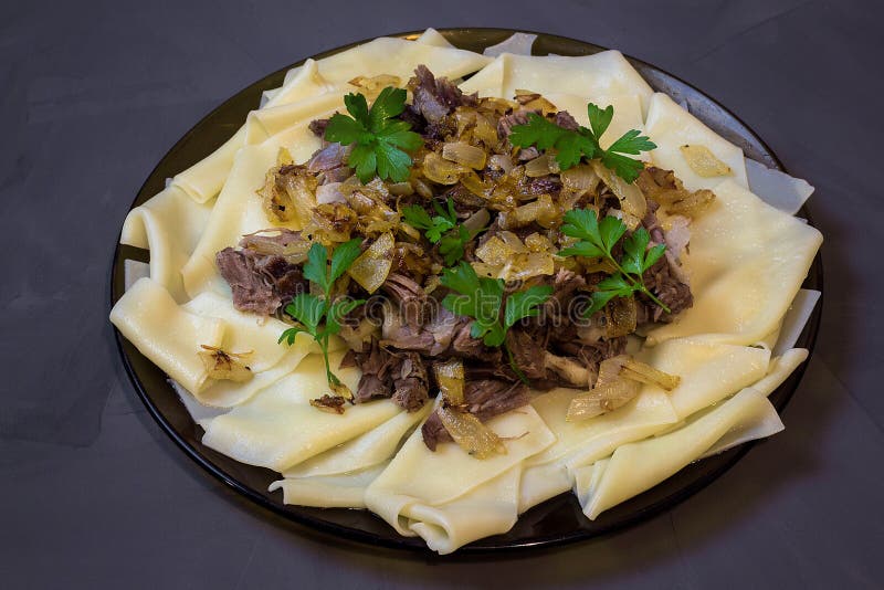 Beshbarmak, a Traditional Kazakh Asian Dish Stock Image - Image of ...