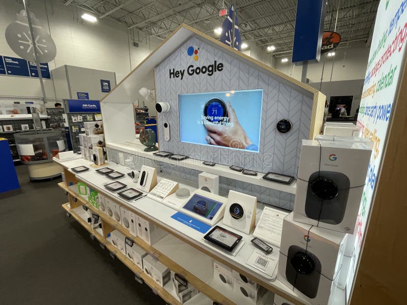 Best Buy Retail Electronics Store Interior Hey Google Display Side View