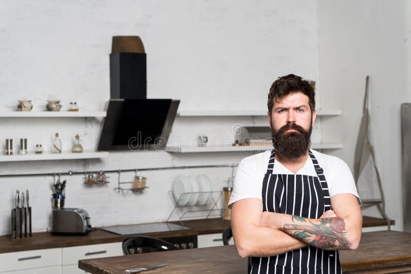 Best Chef Ever Bearded Man Hipster In Kitchen Brutal Man In Cook Apron Mature Male With Beard 