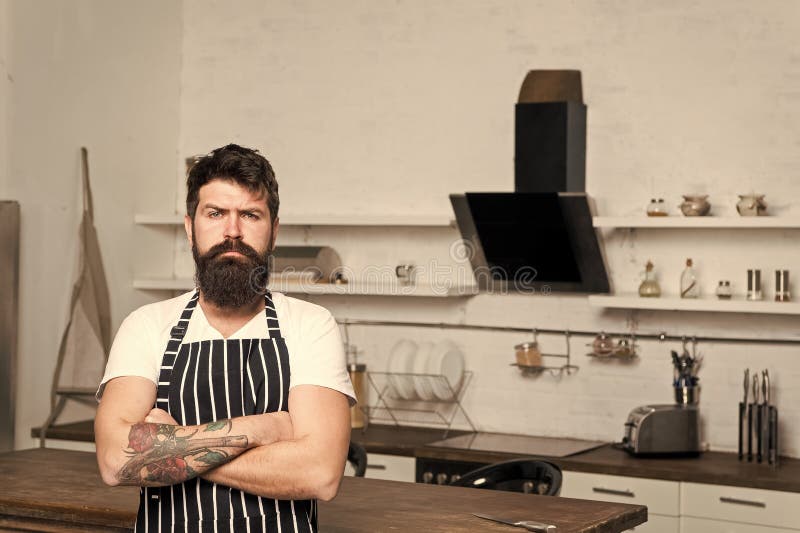 Best Chef Ever Bearded Man Hipster In Kitchen Brutal Man In Cook Apron Mature Male With Beard 