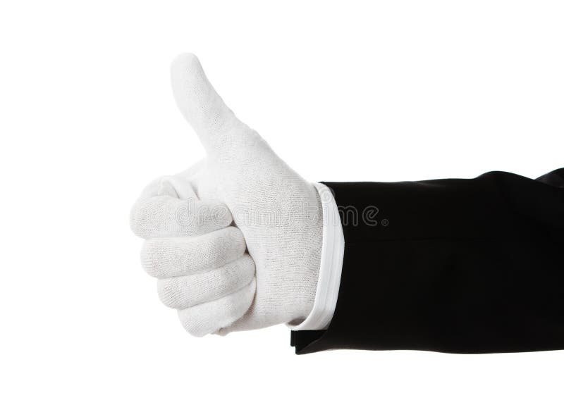 Elegant dressed hand showing thumbs up isolated on white. Elegant dressed hand showing thumbs up isolated on white