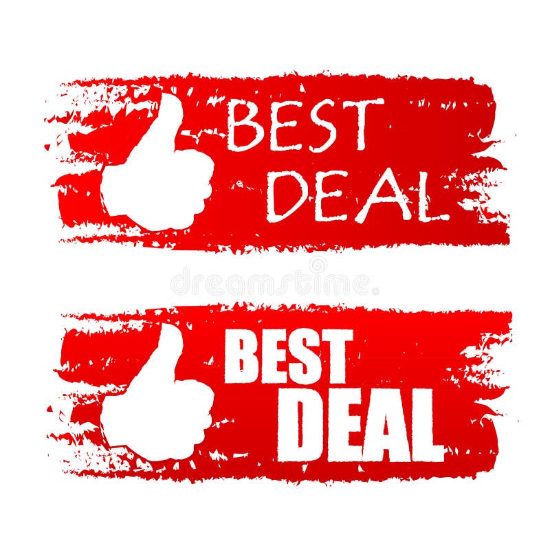 best-deal-with-thumb-up-sign-red-drawn-labels-stock-illustration